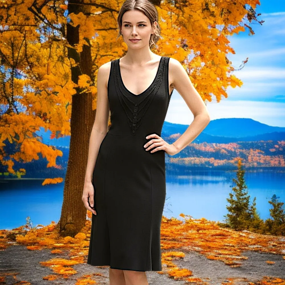 Moschino Beaded Party Dress Sz 6‎ S Cheap Chic Black Drop Waist Elegant LBD READ - Picture 11 of 16